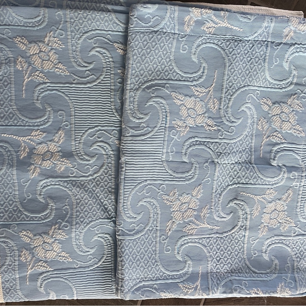 Brazilian made Light Blue Floral Jacquard Quilt Coverlet - Unbranded